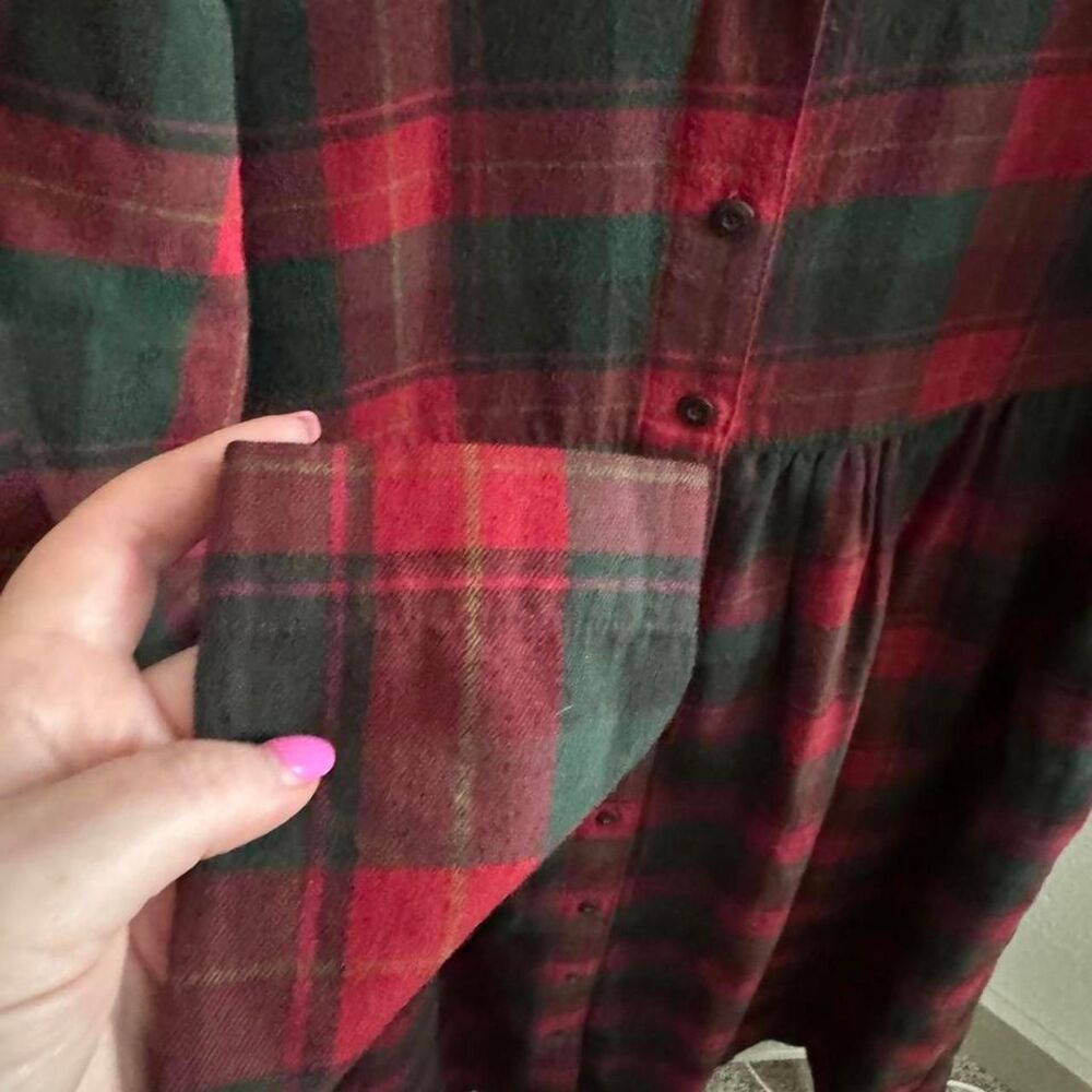 Vintage Eddie Bauer Plaid Flannel Shirt Dress Petite Medium Cottagecore - Picture 4 of 5